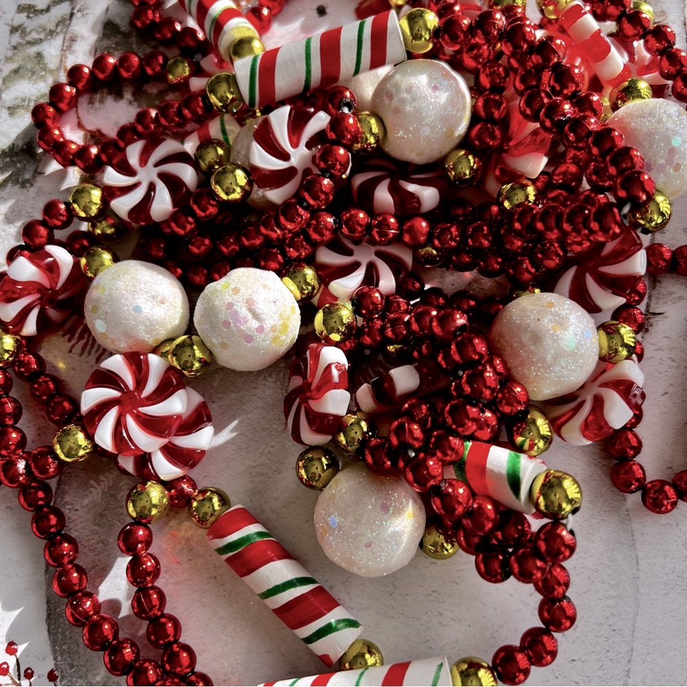 Christmas Garland Beaded with Glitter 12 Ft